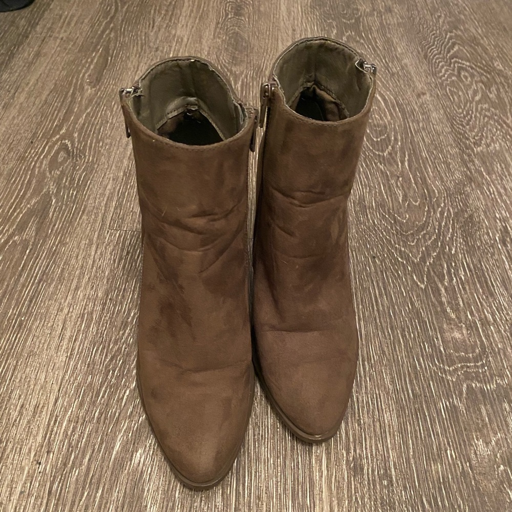 JustFab Taupe Suede Like Ankle Booties